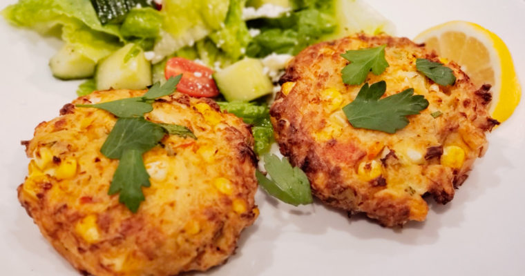 Baked (or Air Fryer) Corn & Crab Cakes with Garlic Aioli