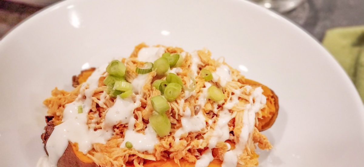 Buffalo Chicken Stuffed Sweet Potatoes