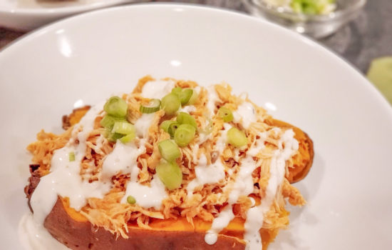 Buffalo Chicken Stuffed Sweet Potatoes