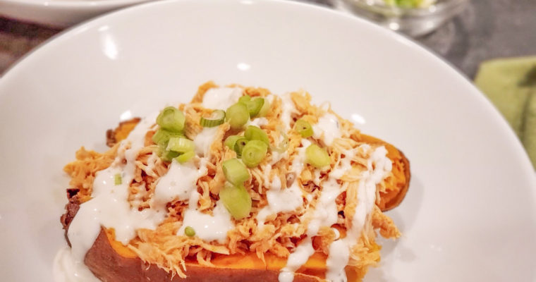 Buffalo Chicken Stuffed Sweet Potatoes