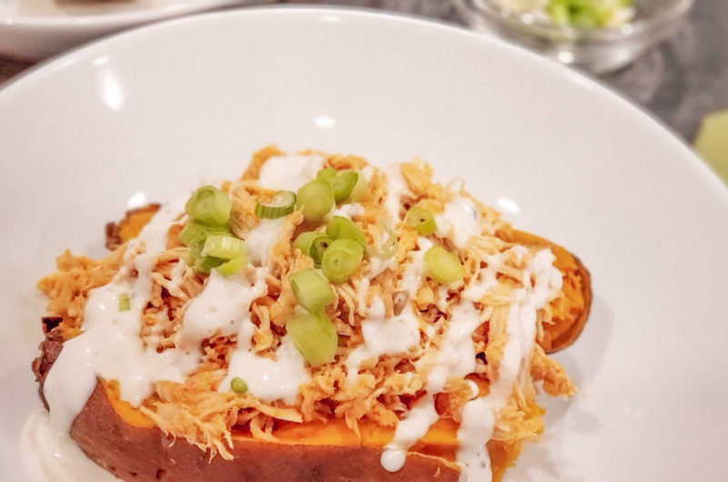Buffalo Chicken Stuffed Sweet Potatoes