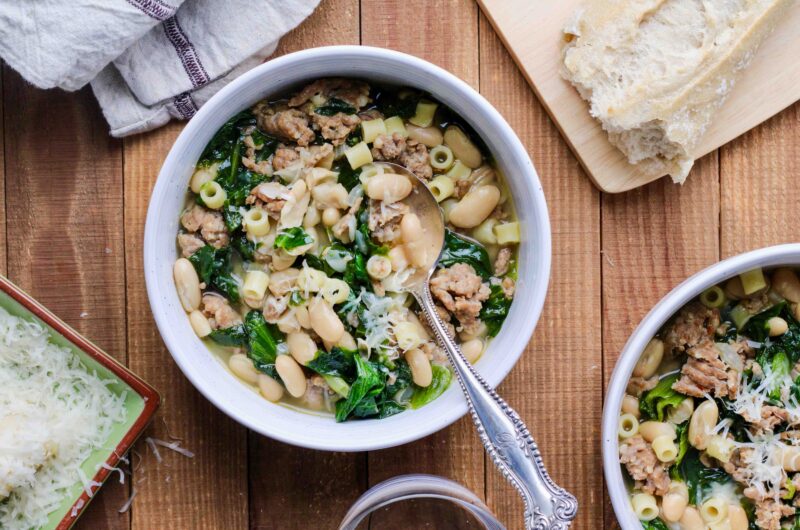 Simple Italian Escarole, Sausage & Bean Soup