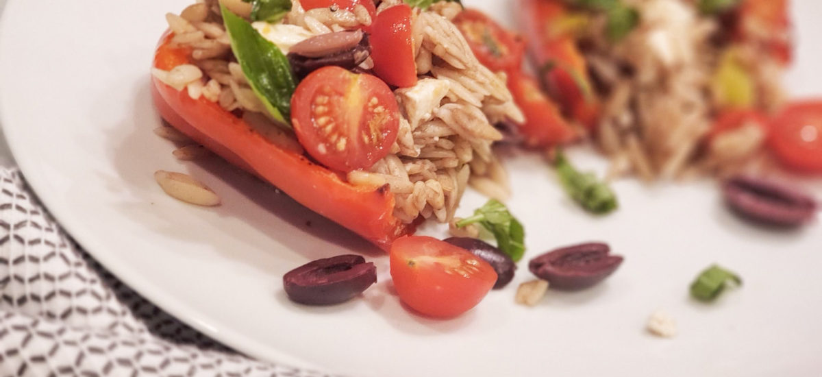 Greek Orzo Stuffed Red Peppers