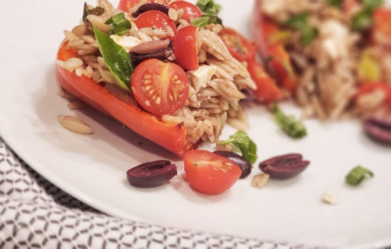 Greek Orzo Stuffed Red Peppers