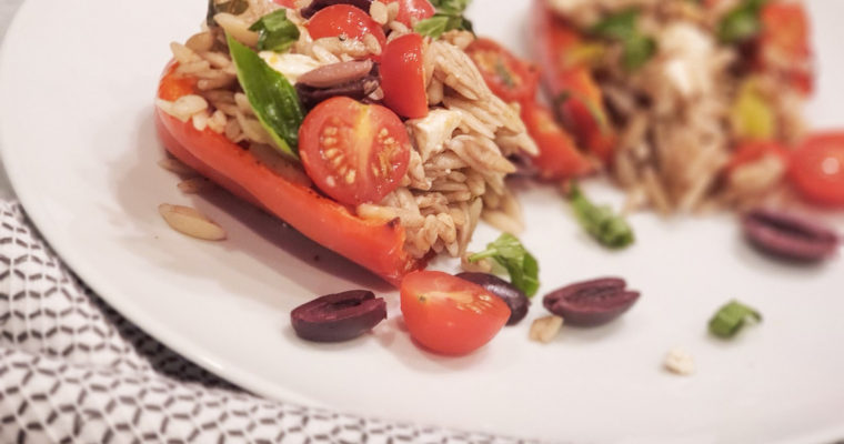 Greek Orzo Stuffed Red Peppers