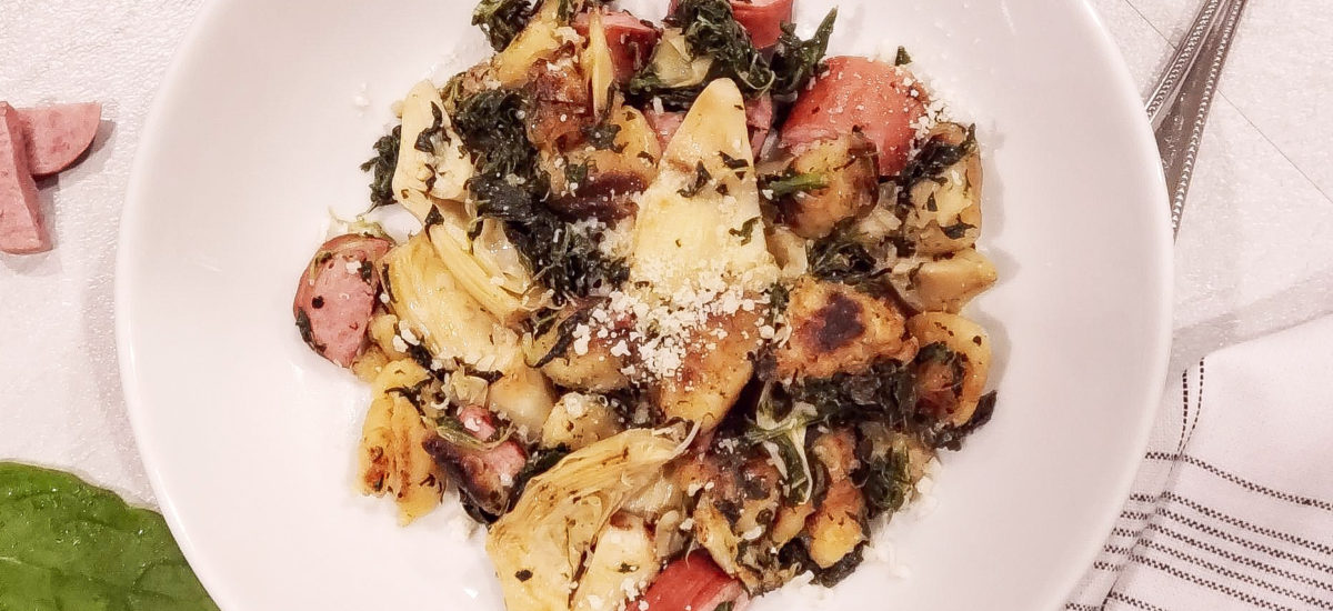 Gnocchi with Spinach, Sausage & Artichokes