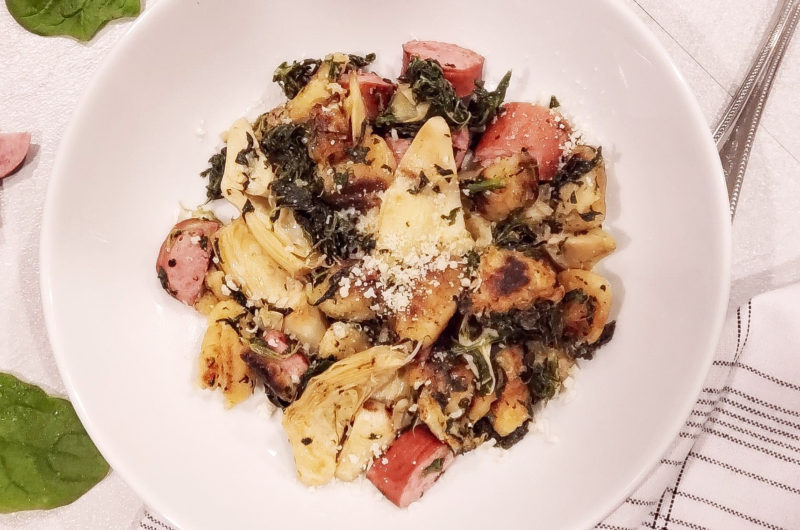 Cauliflower Gnocchi with Spinach, Artichokes & Turkey Sausage