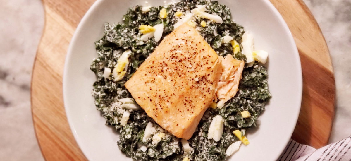 Chopped Caesar Kale Salad with Salmon