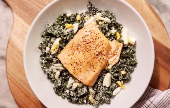Chopped Caesar Kale Salad with Salmon