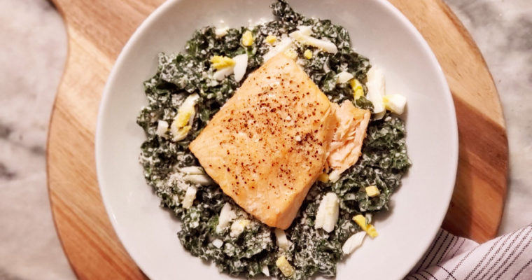 Chopped Caesar Kale Salad with Salmon