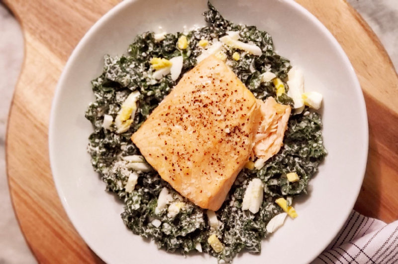 Chopped Caesar Kale Salad with Salmon