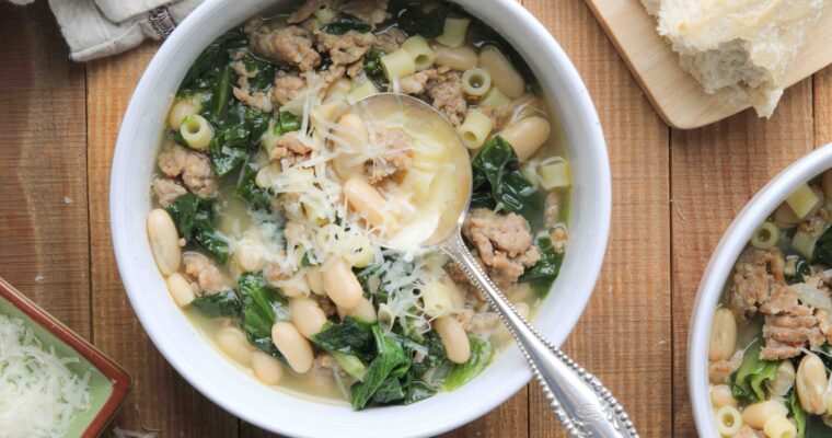 Simple Italian Escarole, Sausage & Bean Soup