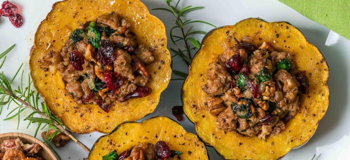 Simple Rustic Sausage Stuffed Acorn Squash