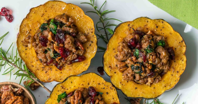 Simple Rustic Sausage Stuffed Acorn Squash