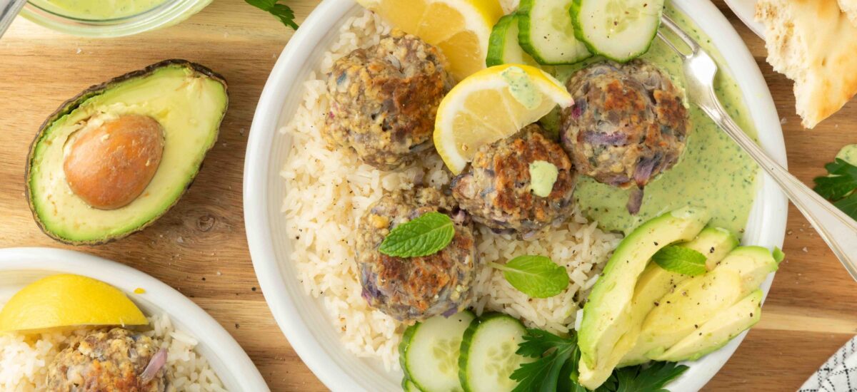 Zesty Lamb Meatballs with Green Goddess Sauce