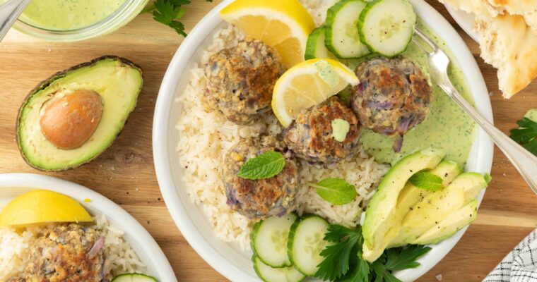 Zesty Lamb Meatballs with Green Goddess Sauce