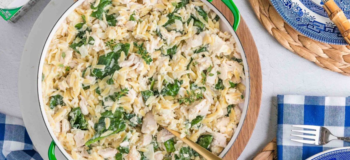 30 Minute Creamy Boursin Chicken & Spinach Orzo