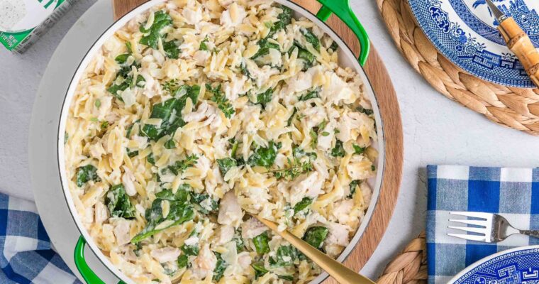 30 Minute Creamy Boursin Chicken & Spinach Orzo