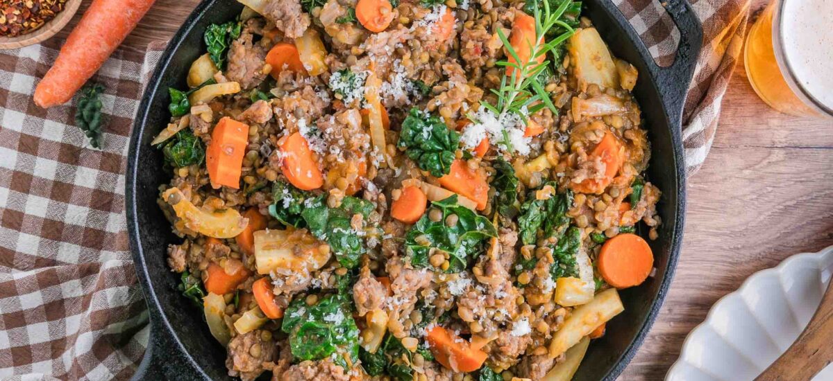 Tuscan Sausage and Lentil Skillet