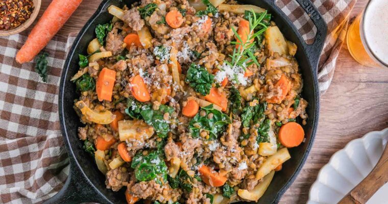 Tuscan Sausage and Lentil Skillet